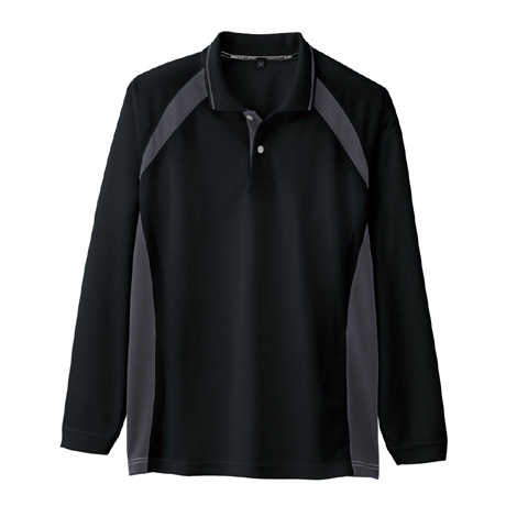 スポーティシルエット長袖ポロシャツ【AS1628-COC】 13.ブラック(チャコール)