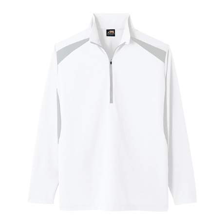 長袖ハーフジップポロシャツ【AS578-COC】 0.ホワイト(グレー)