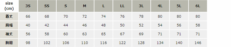 裏フリース防風ジャケット_防寒_【AZ10312-ait】 サイズ表