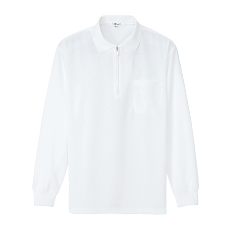 吸汗速乾長袖ジップポロシャツ_ポロシャツ・Tシャツ_【AZ10580-ait】 001.ホワイト