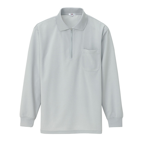 吸汗速乾長袖ジップポロシャツ_ポロシャツ・Tシャツ_【AZ10580-ait】 004.グレー