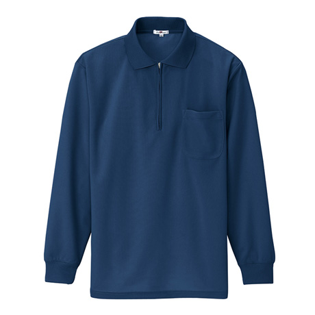 吸汗速乾長袖ジップポロシャツ_ポロシャツ・Tシャツ_【AZ10580-ait】 008.ネイビー