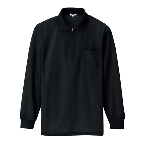 吸汗速乾長袖ジップポロシャツ_ポロシャツ・Tシャツ_【AZ10580-ait】 010.ブラック