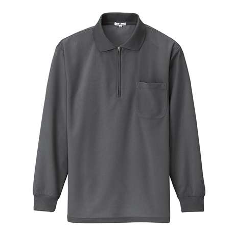 吸汗速乾長袖ジップポロシャツ_ポロシャツ・Tシャツ_【AZ10580-ait】 044.チャコールグレー