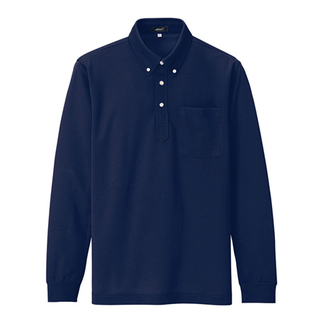 吸汗速乾長袖ボタンダウンポロシャツ_ポロシャツ・Tシャツ_【AZ10598-ait】 008.ネイビー