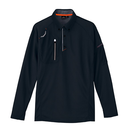 長袖ボタンダウンポロシャツ_ポロシャツ・Tシャツ_【AZ10604-ait】 010.ブラック