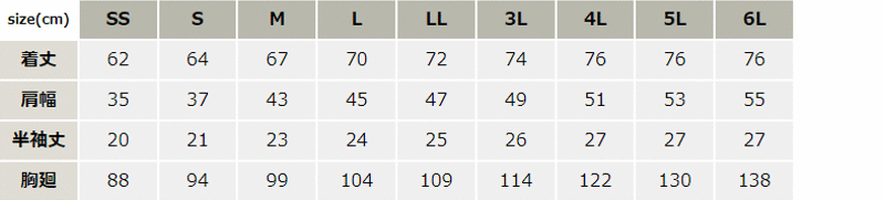 半袖ハーフZIPシャツ_ポロシャツ・Tシャツ_【AZ10607-ait】 サイズ表