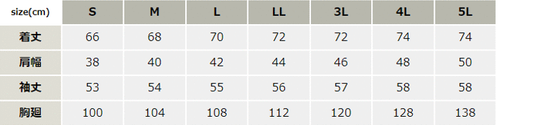 レディース長袖スモック_作業服_【AZ1241-ait】 サイズ表