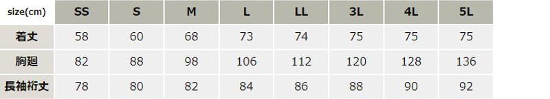 静電長袖ポロシャツ_ポロシャツ・Tシャツ_【AZ50010-ait】 サイズ表