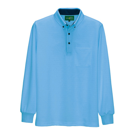 静電長袖ボタンダウンポロシャツ_ポロシャツ・Tシャツ_【AZ50012-ait】 007.サックス