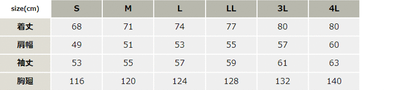 裏メッシュジャケット_サービス_【AZ50101-ait】 サイズ表