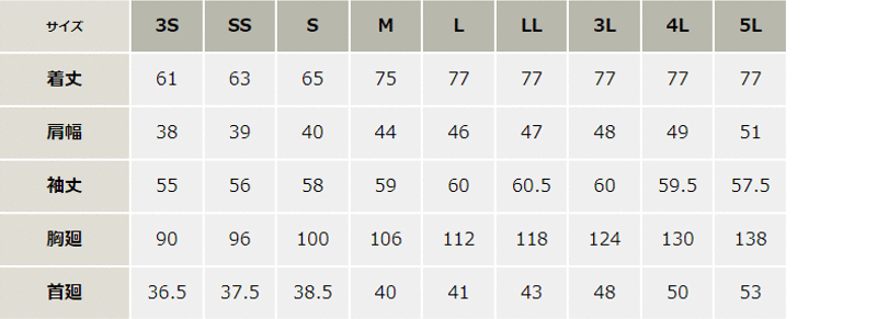 長袖ボタンダウンシャツ_クールビズ_【AZ50401-ait】 サイズ表