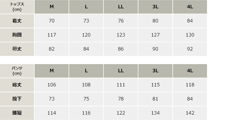 レインウェア_レインウェア_【AZ56205-ait】 サイズ表