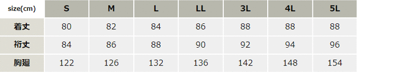 防寒コート_防寒_【AZ6060-ait】 サイズ表