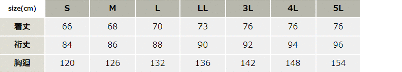 防寒ブルゾン_防寒_【AZ6061-ait】 サイズ表