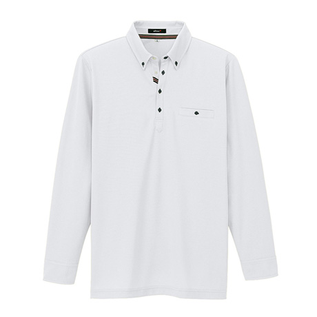 部屋干しボタンダウン長袖ポロシャツ_ポロシャツ・Tシャツ_【AZ7665-ait】 001.ホワイト