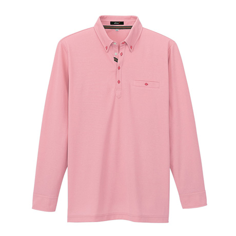 部屋干しボタンダウン長袖ポロシャツ_ポロシャツ・Tシャツ_【AZ7665-ait】 160.ピンク