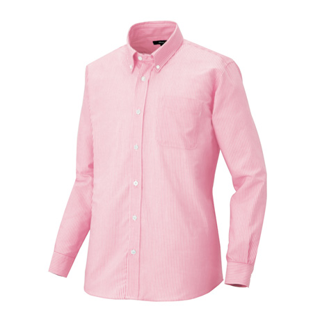 メンズ長袖オックスボタンダウンシャツ_クールビズ_【AZ7870-ait】 160.ピンクストライプ