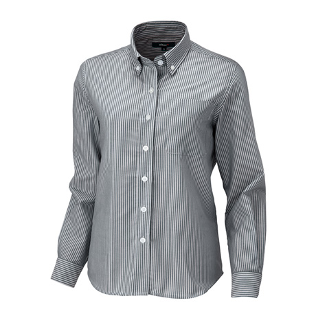 レディース長袖オックスボタンダウンシャツ_クールビズ_【AZ7871-ait】 104.グレーストライプ