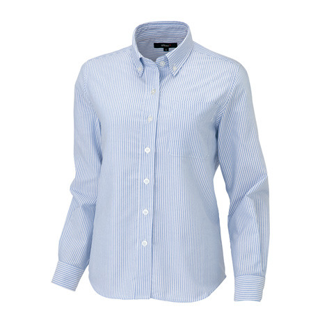 レディース長袖オックスボタンダウンシャツ_クールビズ_【AZ7871-ait】 107.サックスストライプ