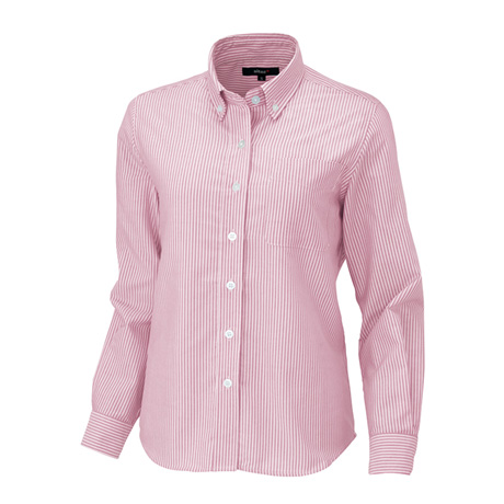 レディース長袖オックスボタンダウンシャツ_クールビズ_【AZ7871-ait】 160.ピンクストライプ