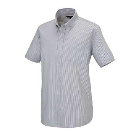 メンズ半袖オックスボタンダウンシャツ_クールビズ_【AZ7872-ait】 104.グレーストライプ