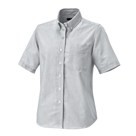 レディース半袖オックスボタンダウンシャツ_クールビズ_【AZ7873-ait】 104.グレーストライプ