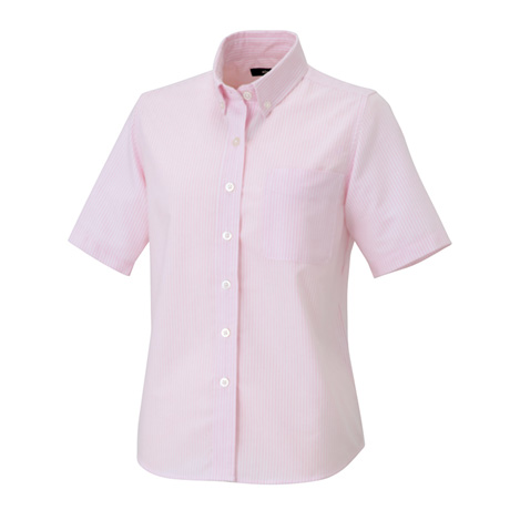 レディース半袖オックスボタンダウンシャツ_クールビズ_【AZ7873-ait】 160.ピンクストライプ