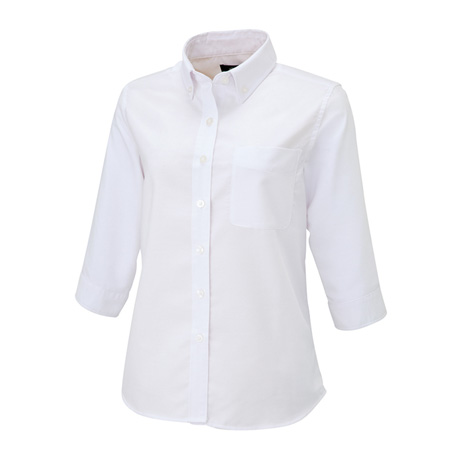 レディース七分袖オックスボタンダウンシャツ_クールビズ_【AZ7875-ait】 001.ホワイト