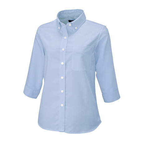 レディース七分袖オックスボタンダウンシャツ_クールビズ_【AZ7875-ait】 007.サックス