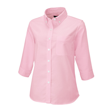 レディース七分袖オックスボタンダウンシャツ_クールビズ_【AZ7875-ait】 060.ピンク