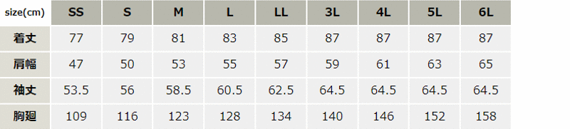 防寒コート_防寒_【AZ8560-ait】 サイズ表