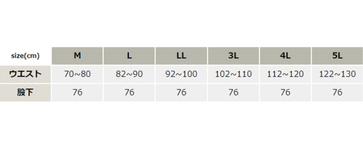 エコ防水防寒パンツ【BO30255-SUN】 サイズ表