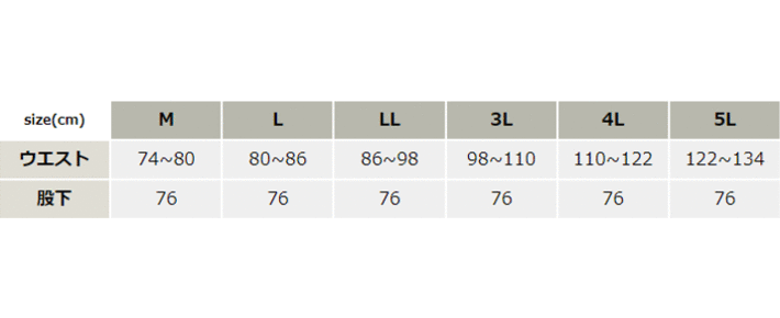 防寒パンツ【BO855-SUN】 サイズ表