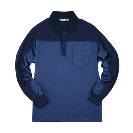 長袖ポロシャツ【CL999-ALT】 21.フォグブルー×ネイビー