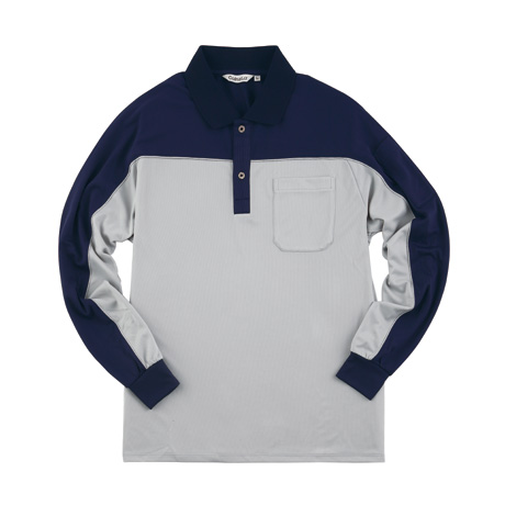 長袖ポロシャツ【CL999-ALT】 23.シルバーグレー×ネイビー