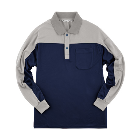 長袖ポロシャツ【CL999-ALT】 34.ネイビー×シルバーグレー