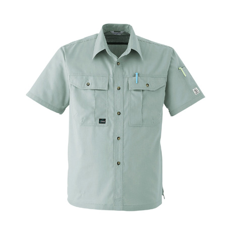 防縮防シワ加工半袖シャツ【E022-ASC】 4.オリーブ