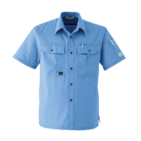 防縮防シワ加工半袖シャツ【E022-ASC】 5.ブルー