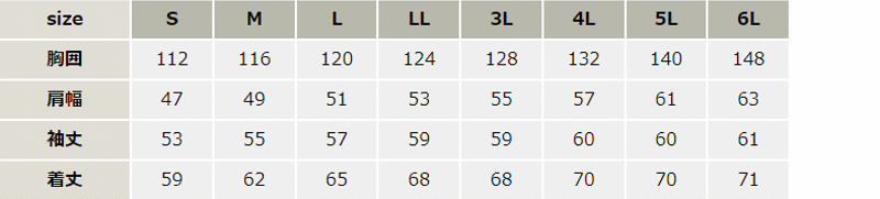 防汚加工セーフティ長袖ブルゾン【E6962-ASC】 サイズ表