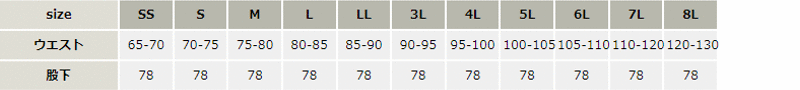 ストレッチワンタックカーゴパンツ【E7106-ASC】 サイズ表