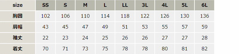 JIS帯電防止半袖シャツ【E7303-ASC】 サイズ表