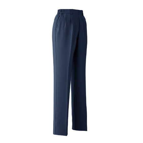 清涼素材ツータック脇シャーリングレディースパンツ【E7607-ASC】 7.ネイビー