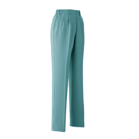 清涼素材ツータック脇シャーリングレディースパンツ【E7607-ASC】 18.モスグリーン