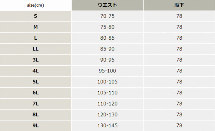 高視認カーゴパンツ（ノータック）【E788-ASC】 サイズ表