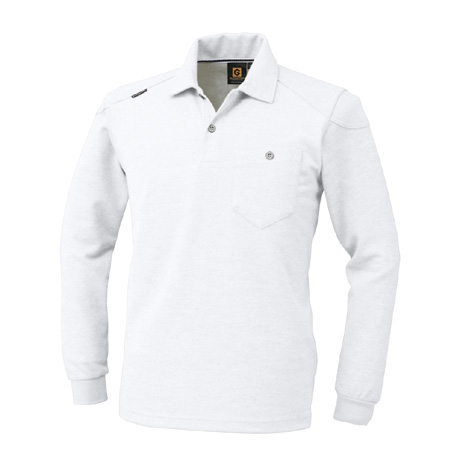 ワイヤー入り衿長袖ポロシャツ【G9118-COC】 0.ホワイト
