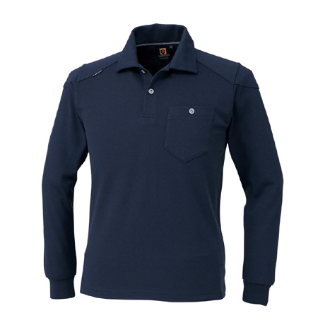 ワイヤー入り衿長袖ポロシャツ【G9118-COC】 1.ネイビー