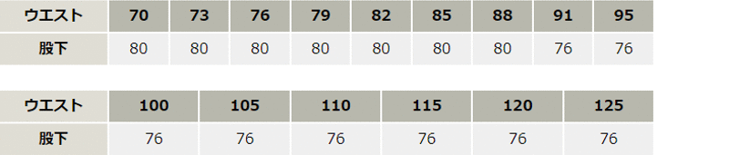 製品制電ワンタックスラックス【J563-COC】 サイズ表