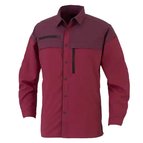 作業服 エコ・ストレッチ長袖シャツ レッド×バーガンディ 【MB25008-COC】 