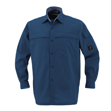 防汚・製品制電長袖シャツ【P5588-COC】 1.ネイビー